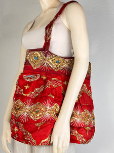 Red Sequin Sari Shoulder Bag