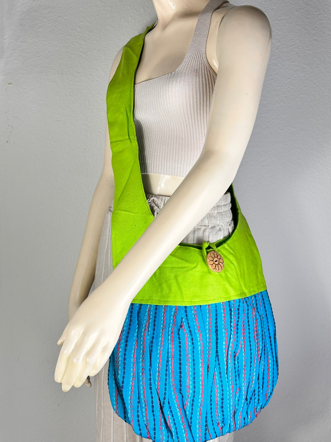 Light Green w/Blue Unique Textile Crossbody Bag