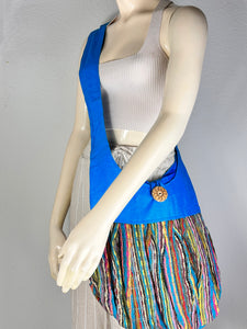 Blue w/Pink Unique Textile Crossbody Bag