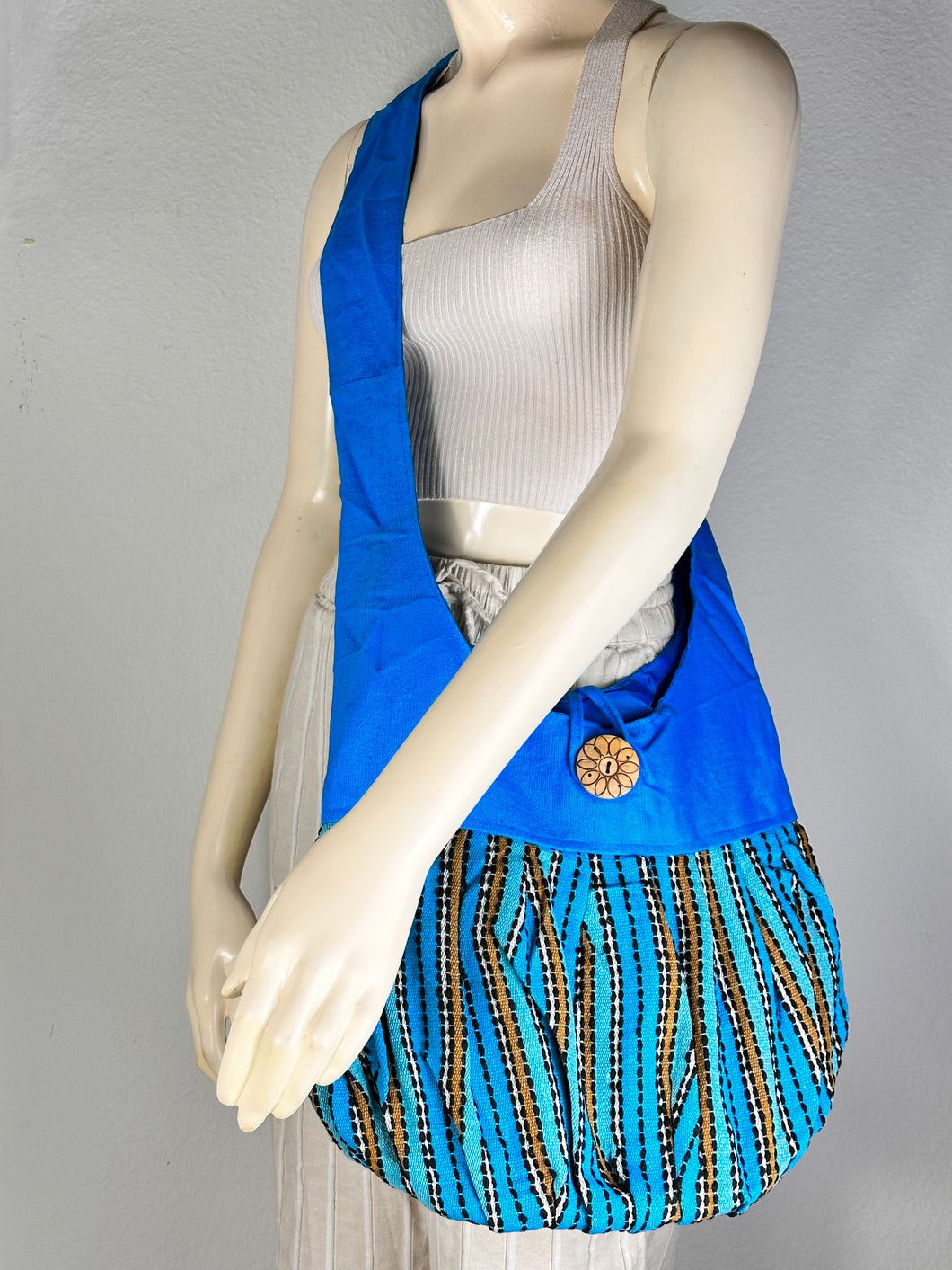 Blue w/Blue Unique Textile Crossbody Bag