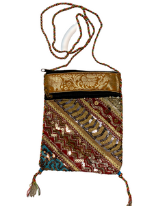Tan Sequins Sari Bag