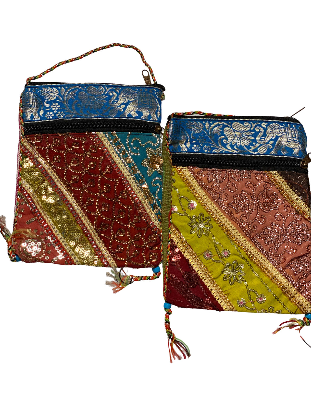 Ocean Blue Sequins Sari Bag